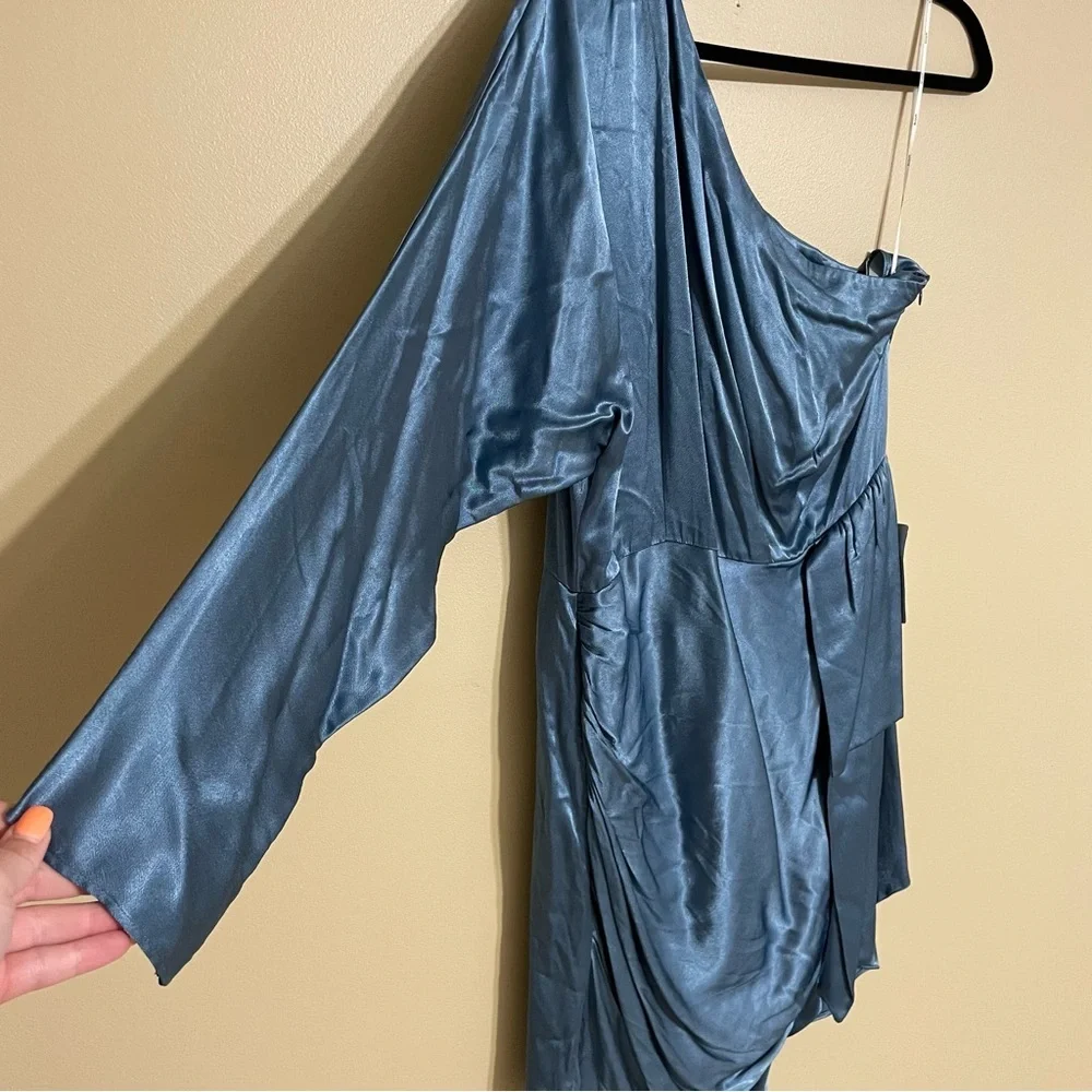 Revolve Elliatt Saronic One Shoulder Mini Dress Blue Satin‎ Size XL NWT